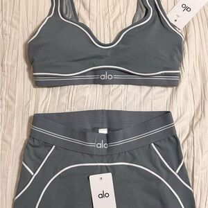 ALO Yoga Gray Sports Bra and Shorts Set